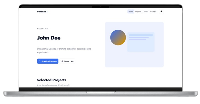 Persona template with customizable light and dark theme for creative portfolios