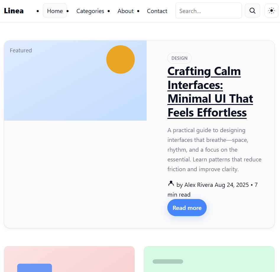 Linea template dark mode design for modern blogging website