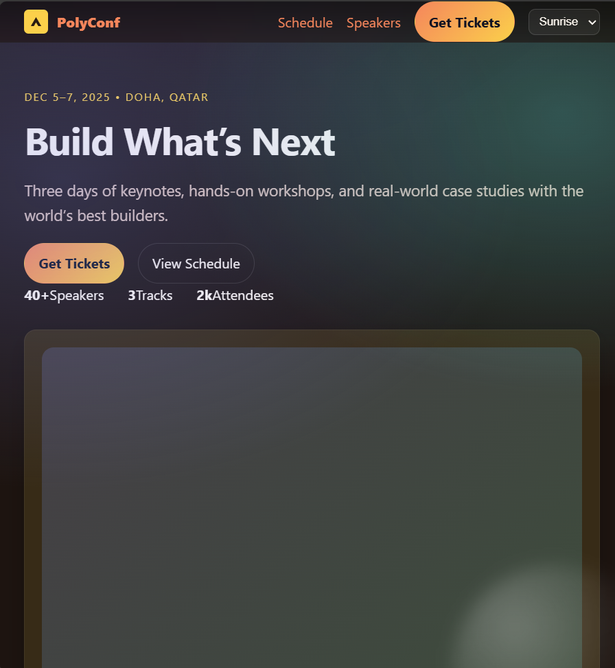 PolyConf responsive event website template homepage with countdown and sponsor logos