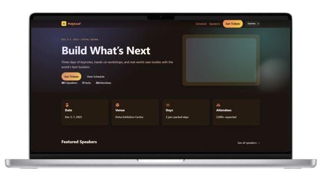 PolyConf website template theme variations Aurora Sunrise Slate