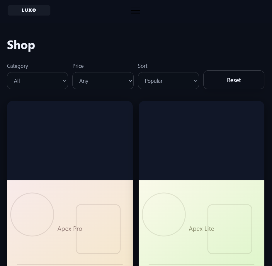Luxo e-commerce template with website interface, Html template, ecommerce design