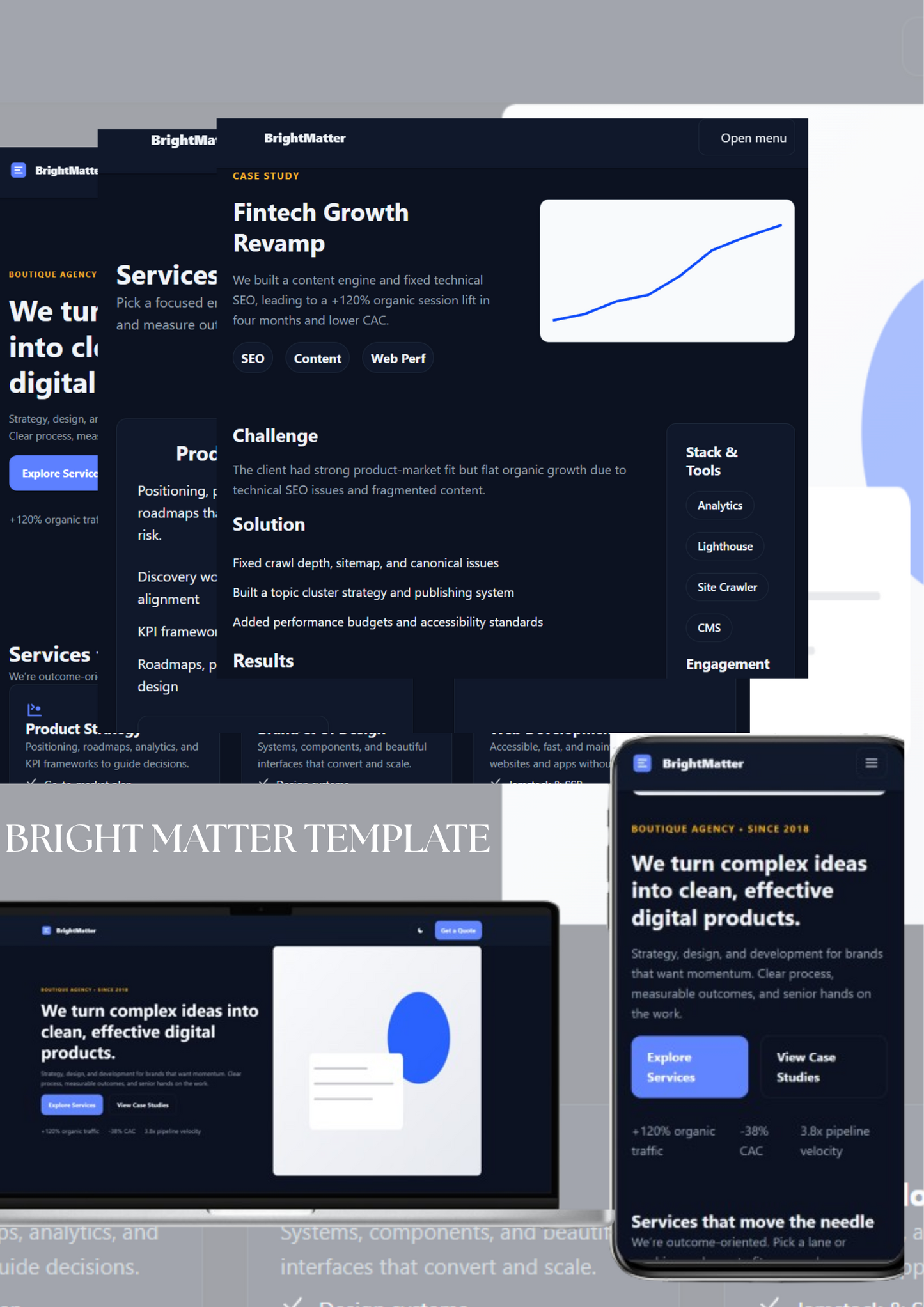 BrightMatter business website template homepage preview in modern design