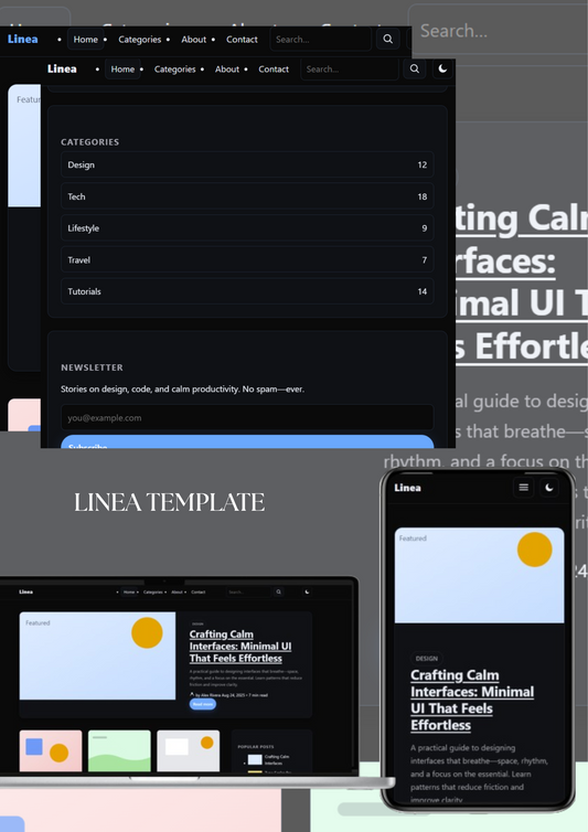Linea landing page template hero section with headline, subheading, and call-to-action