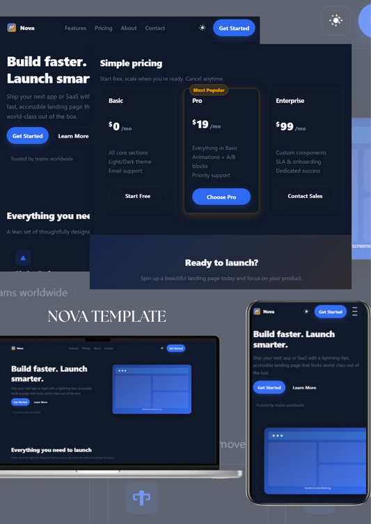 Nova blog template homepage with featured posts and modern clean design