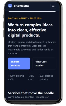 BrightMatter business website template homepage preview in modern design