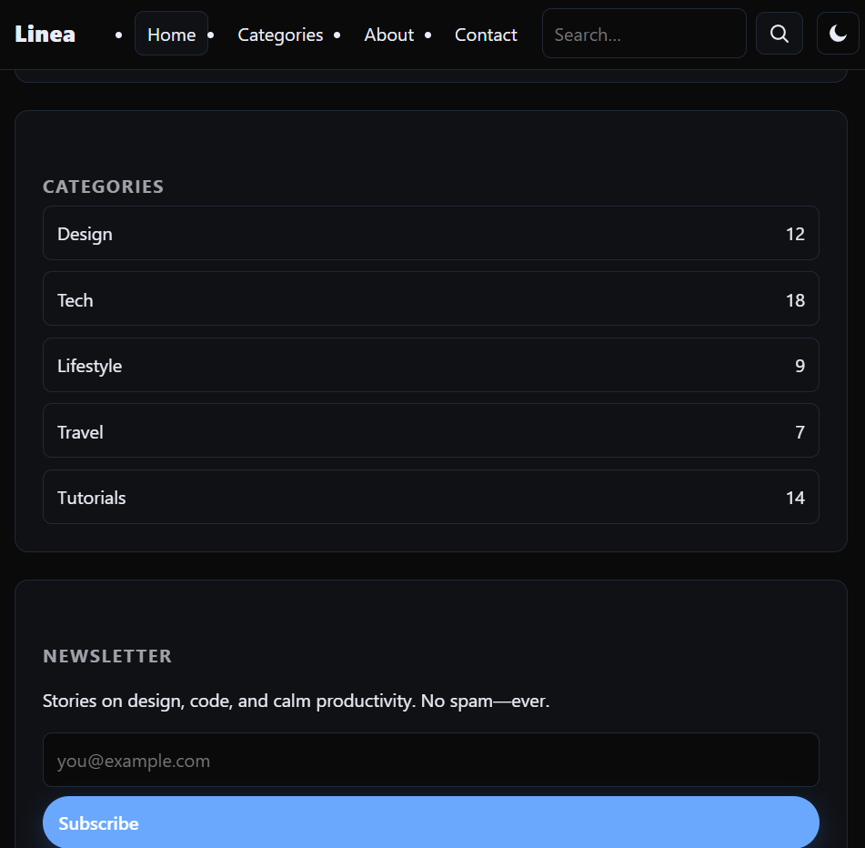 Modern features section with icons and descriptions in Linea startup landing page template