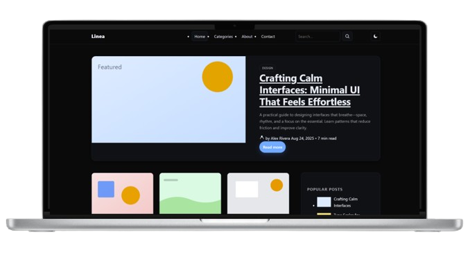 Product showcase with mockup visuals and clean layout in Linea landing page template