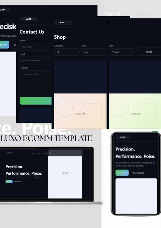 Luxo e-commerce template with website interface, Html template, ecommerce design