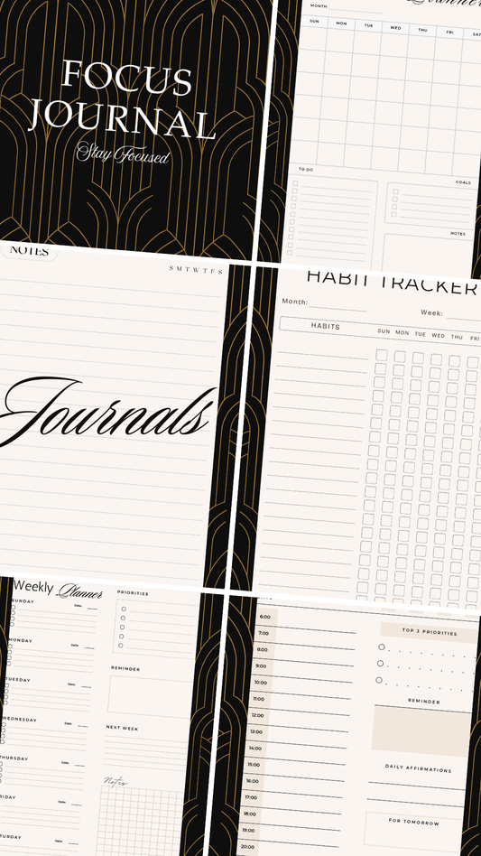 Digital planner PDF with daily, weekly, monthly pages, habit tracker, notes, and to-do lists, designed for productivity and organization