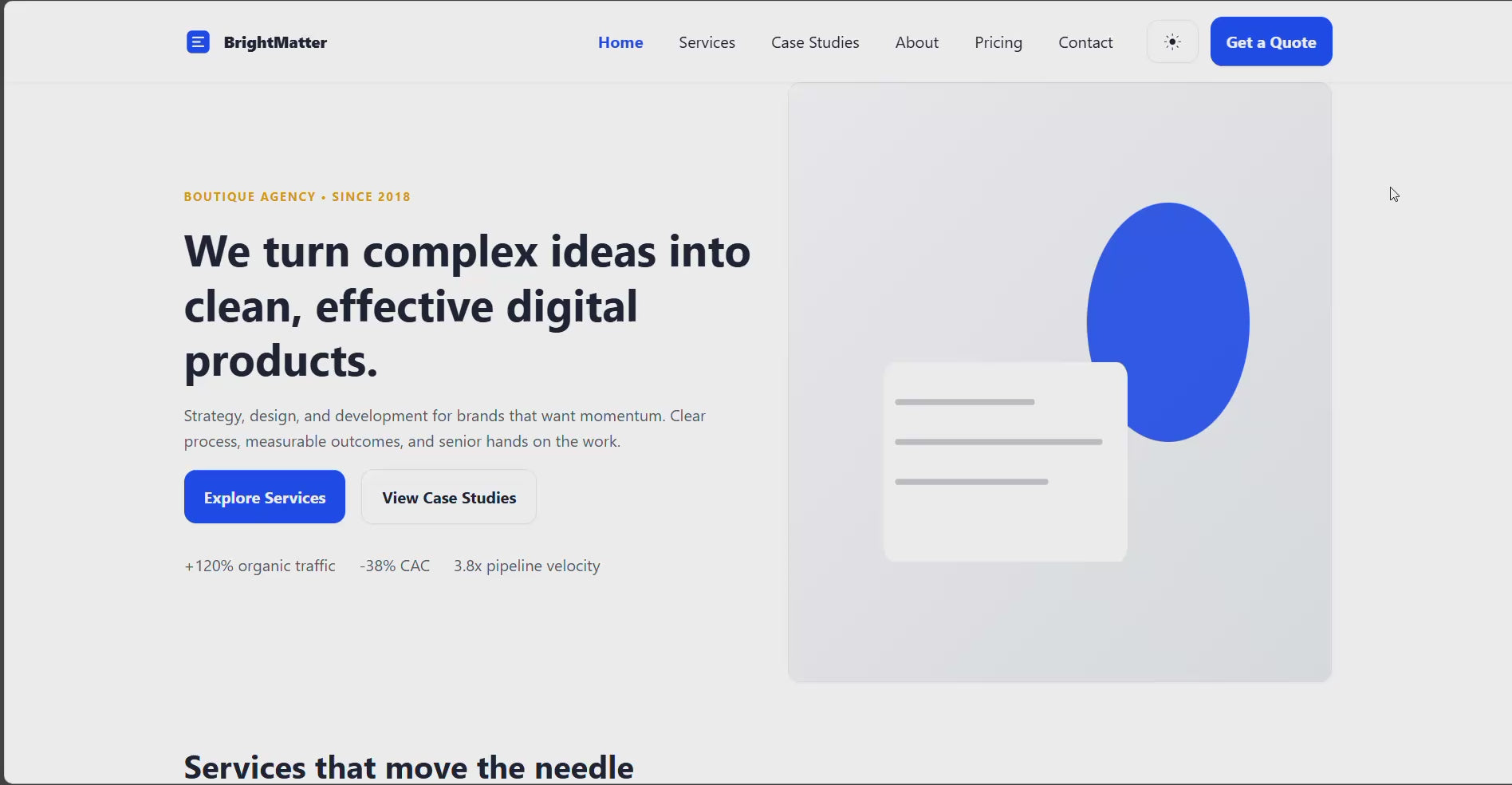 BrightMatter business website template homepage preview in modern design