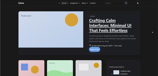 Linea landing page template hero section with headline, subheading, and call-to-action