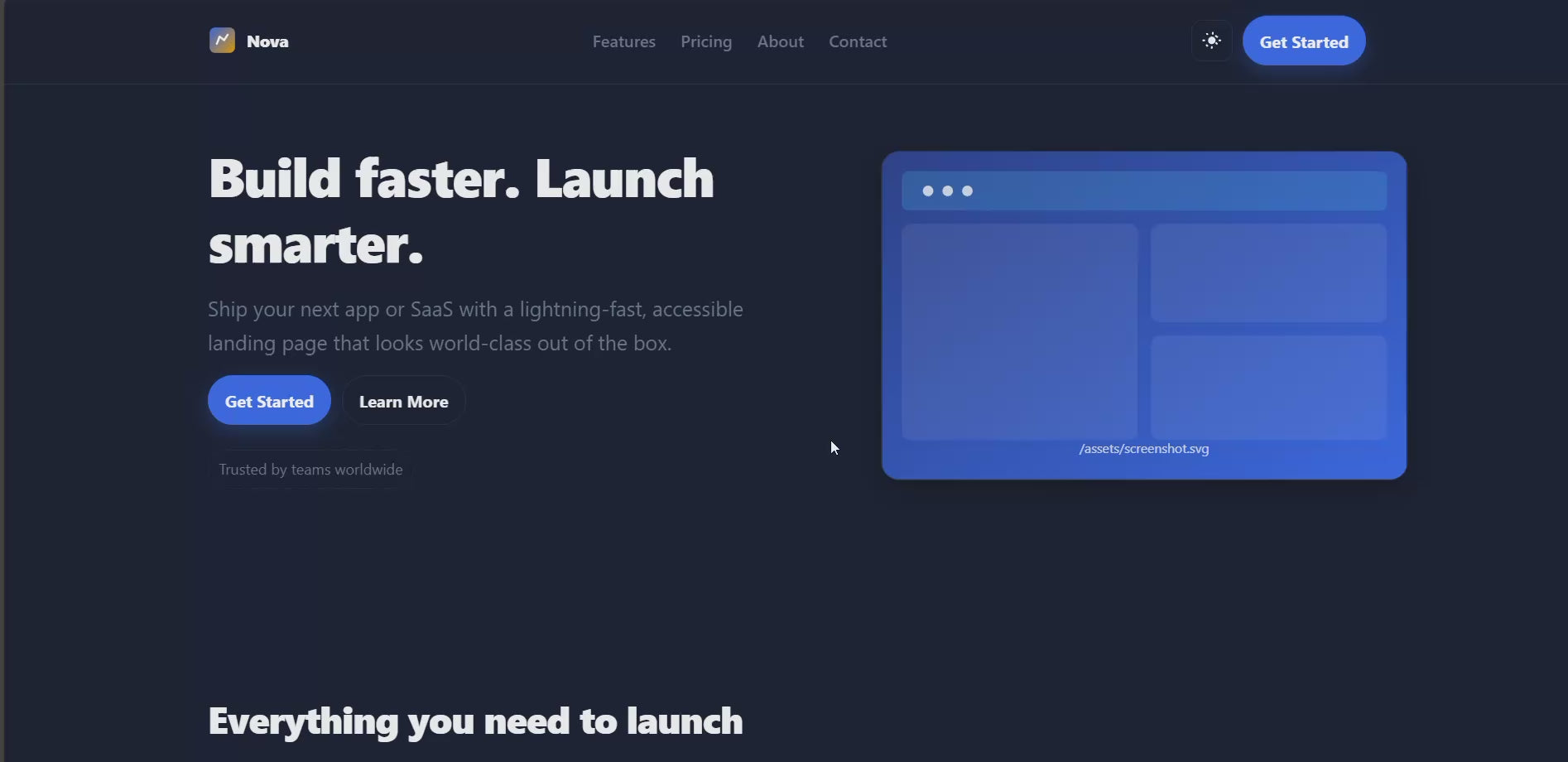 Nova blog template homepage with featured posts and modern clean design