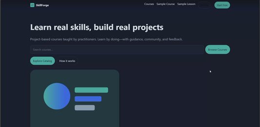 SkillForge online course website template homepage with featured courses and categories