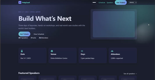 PolyConf responsive event website template homepage with countdown and sponsor logos